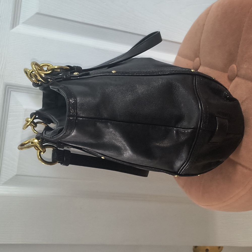 Coach F20812 Alexandra Black Leather Hobo Tote Bag Python Embossed - Picture 5 of 15